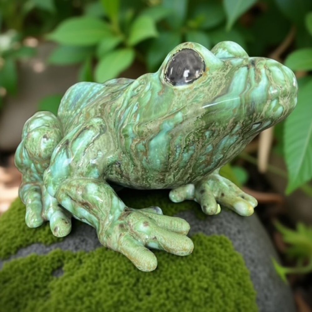 Extra-Large Vintage Arnels Ceramic Frog Toad Garden Figurine Dripware Melt Paint